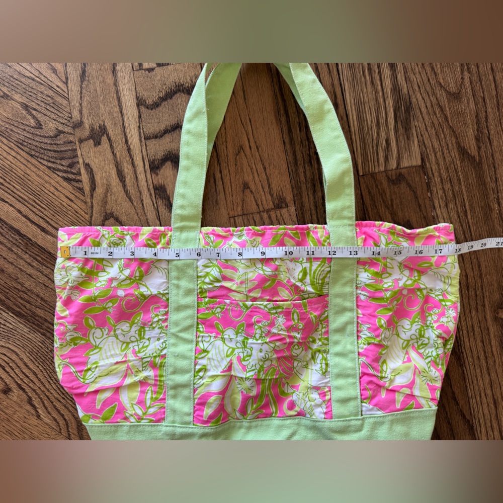 Lilly Pulitzer Canvas Tote Bag Monkeys Pink Green Animal Tropical Print Medium - Picture 7 of 8